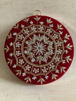 Red Circular Velvet Bangle Clutch Bag, 3 of 8