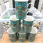 Set Of Six Straight Mugs In Teal Strawberry Thief Design, thumbnail 2 of 10