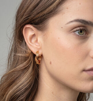 Nami 18 K Gold Plated Wave Hoop Earrings, 2 of 5