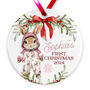 Personalised Baby's First Christmas Ceramic Bauble In Pink, Blue Or Red, thumbnail 4 of 7