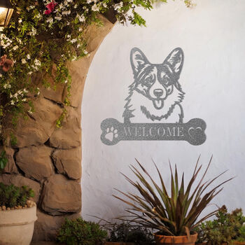 Personalised Welsh Corgi Welcome Metal Wall Art Sign For Home And Garden Decor, 10 of 11