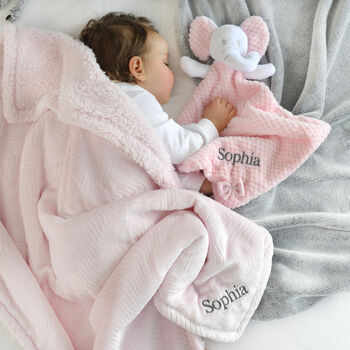 Personalised Pink Sherpa Blanket Elephant Comforter Set, 2 of 11