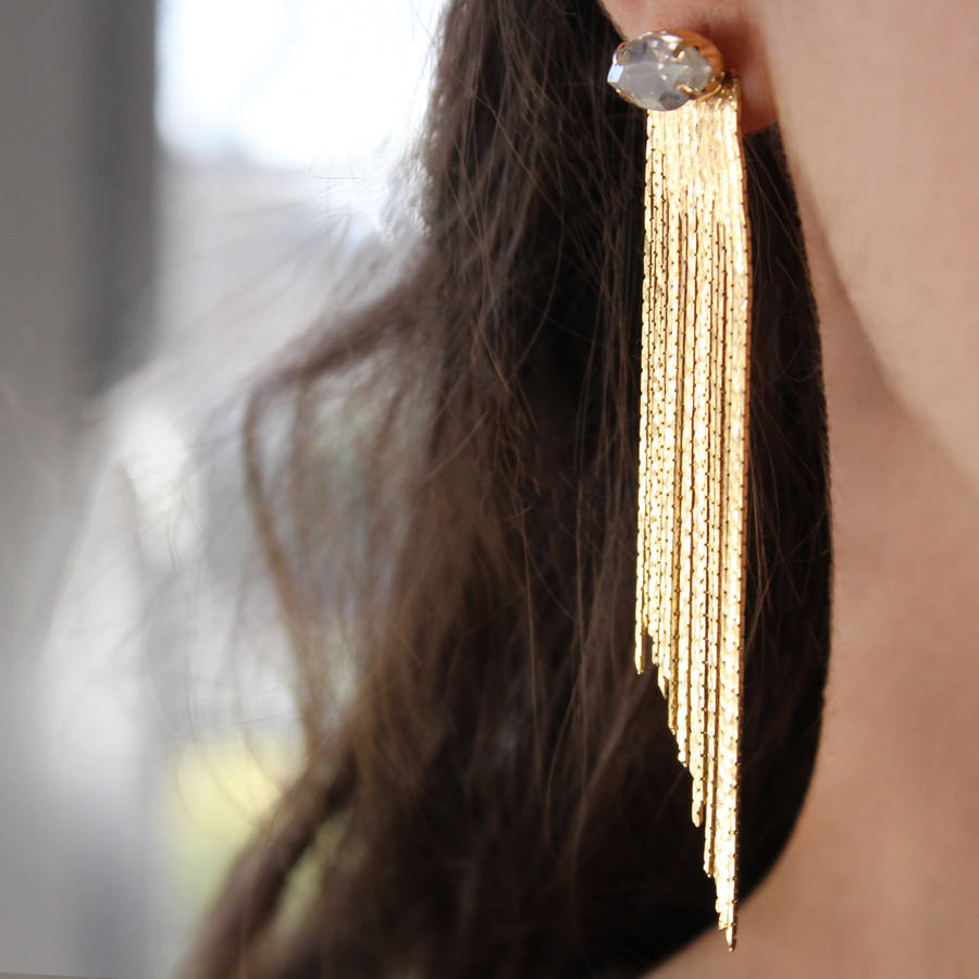 Gold Drop Tassel Earrings By Rabal 9336