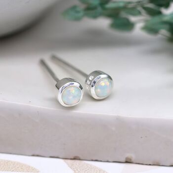 Mini Sterling Silver White Opal Stud Earrings, 2 of 9