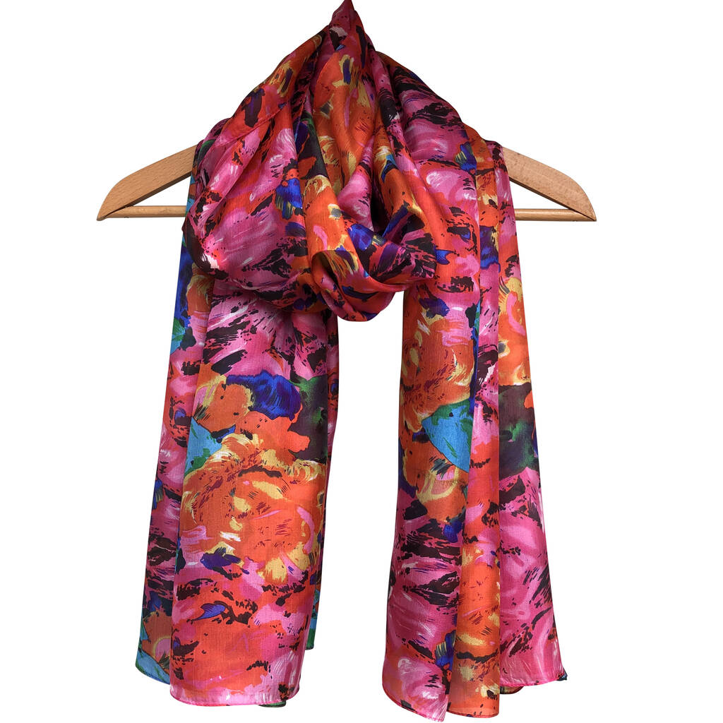 Large 'Pink Flowers' Pure Silk Scarf By Wonderland Boutique ...