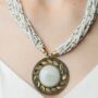 White Multistrand Pearl Large Enamel Pendant Necklace, thumbnail 2 of 8