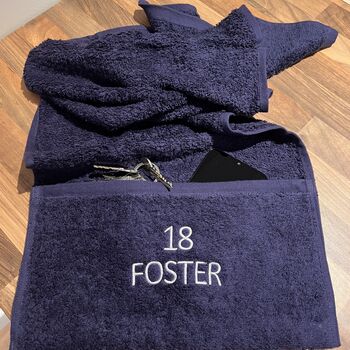 Personalised Embroidered Gym Towel With Zipped Pocket, 2 of 9