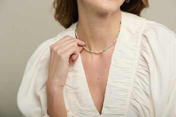 Clara Necklace With Turquoise, Pink Quartz And Pearls, 3 of 5