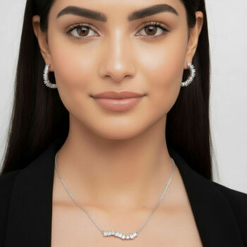 Nami 925 Sterling Silver Plated Cz Stone Wave Necklace, 4 of 5