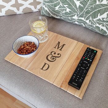 Personalised Wooden Sofa Tray For Two, 2 of 2