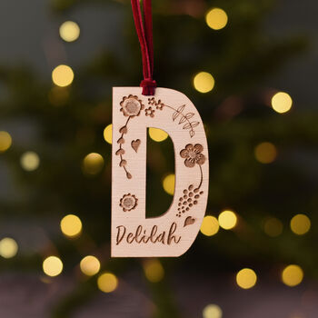 Personalised Engraved Letter Christmas Tree Decoration, 2 of 3