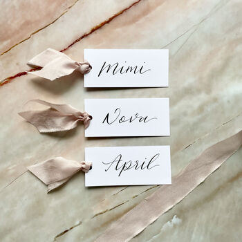 Calligraphy Place Cards With Pink Ribbon, 3 of 3