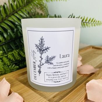 December Holly Birth Flower Personalised Candle, 4 of 11
