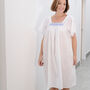 White Cotton Nightdress With Navy Blue Embroidery, thumbnail 1 of 2