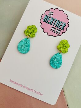 Splat Drop Glitter Resin Statement Earrings / Artist Statement Jewellery Pop Art Inspired Gift / Retro Nickelodeon Vibes / Abstract Drop Jewellery Bold Colourful Statement / Art Teacher Gift Creative Sparkle Accessory, 10 of 10