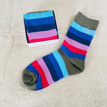 Pair Of Eco Friendly Stripy Ladies Socks ~ Boxed, 5 of 6