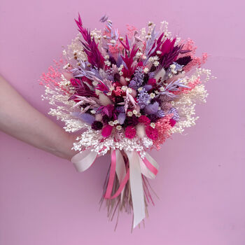 Colourful Pink And Purple Dried Flower Bouquet, 2 of 6