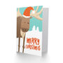 Santa Hat Reindeer Snowy Forest Child Christmas Card, thumbnail 2 of 4