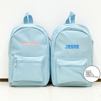 Blue Personalised Name Design Unisex Mini Backpack, 6 of 8