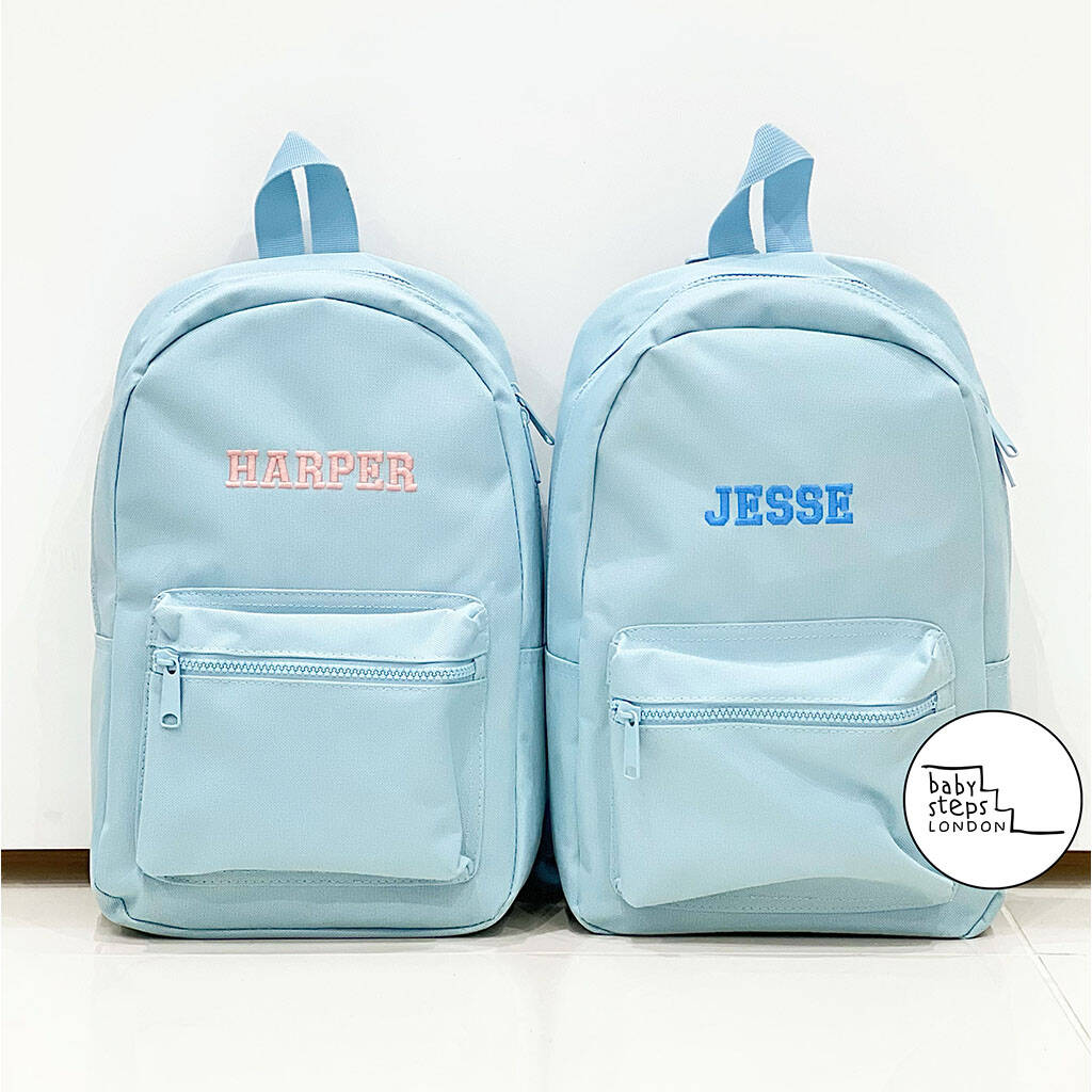 Blue Personalised Name Design Unisex Mini Backpack By Baby Steps London |  