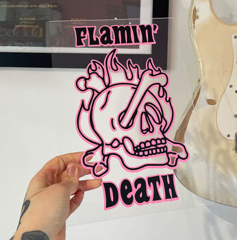 Flaming Death Skull Clear Acrylic Vinyl Plaque Decor, 5 of 6