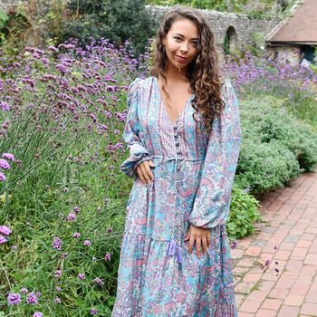 'Demi' Pink And Blue Floral Paisley Maxi Dress, 5 of 6