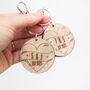 Personalised Love Heart Wooden Oak Token Keyring Set, thumbnail 1 of 5