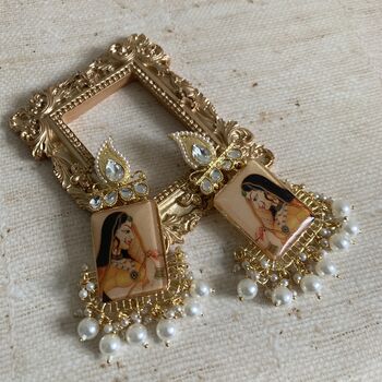 Statement Indian Queen Kundan And Pearl Earrings, 3 of 5