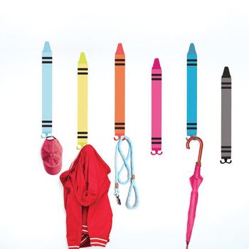 Six Crayon Shape Wall Stickers With Coat Hooks, 2 of 3