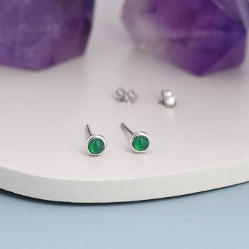 Green Onyx Stud Earrings In Sterling Silver, 2 of 11