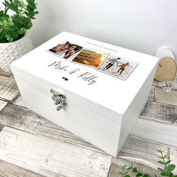 Personalised Couples Photo White Wooden Keepsake Memory Box, 6 of 10