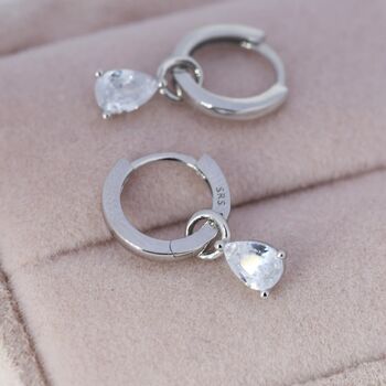 Sterling Silver Pear Cut Cz Droplet Hoop Earrings, 5 of 12