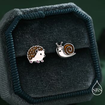 Mismatched Hedgehog And Snail Stud Earrings In Sterling Silver, 3 of 11