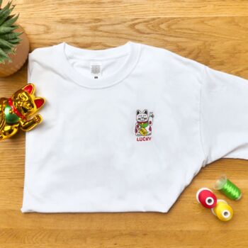 Lucky Cat Embroidered T Shirt, 5 of 7