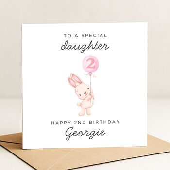 Personalised Bunny 2nd Birthday Card For Daughter, 2 of 7