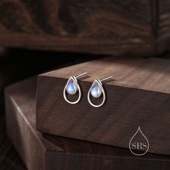 Moonstone Droplet Stud Earrings In Sterling Silver, 4 of 11