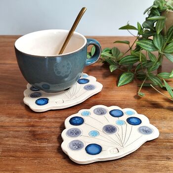 Cow Parsley Wildflower Handmade Ceramic Coasters Blue, 4 of 7