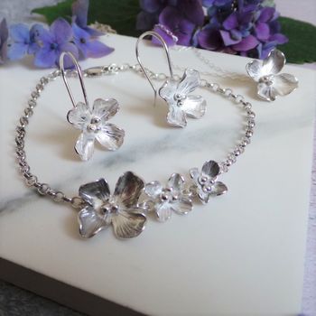Handmade Hydrangea Flower Silver Stud Earrings, 4 of 5