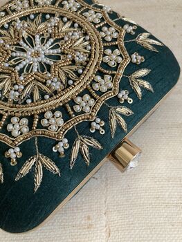 Emerald Green Mandala Design Square Clutch Bag, 9 of 10