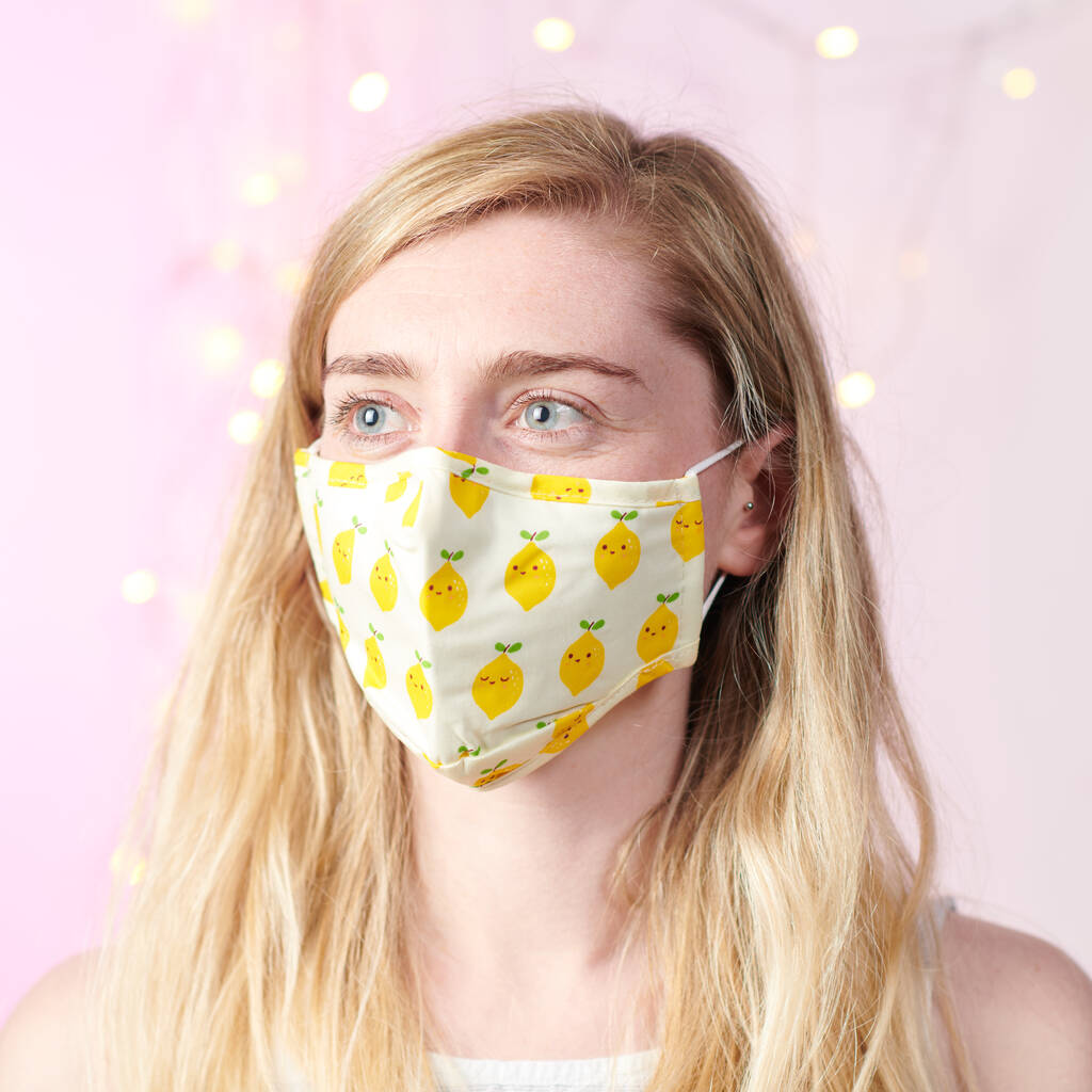 Lemon Print 100% Cotton Face Mask With Filters, 1 of 4