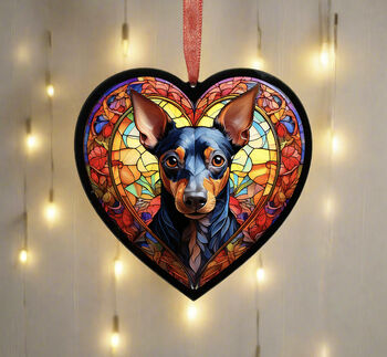 Miniature Pinscher Stained Glass Effect Heart Suncatcher, 3 of 5