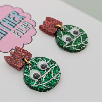 Brussel Sprout Glitter Resin Christmas Earrings, 2 of 4