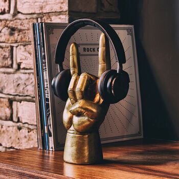 Gold Rock On Headphone Stands With Giftbox, 2 of 5