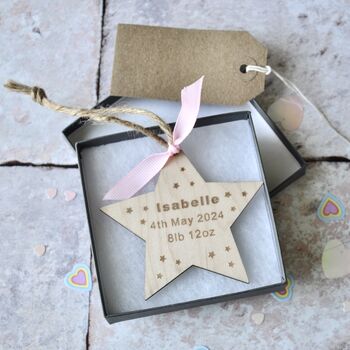 Personalised Baby Wooden Star Decoration, 2 of 3