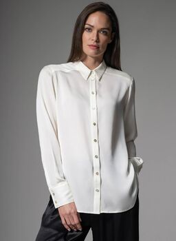 Brooklyn Silk Charmeuse Silk Blouse In Ivory, 3 of 4