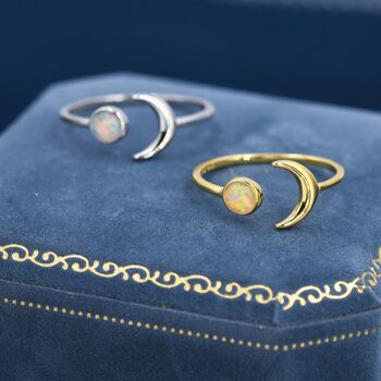 Sterling Silver Opal And Moon Ring, 4 of 12
