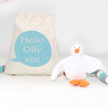 Organic Cotton Bird Toy And Personalised Bag, 2 of 4