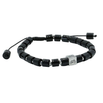 Men's Bicycle Bead Adjustable Black Agate Bracelet, 3 of 4