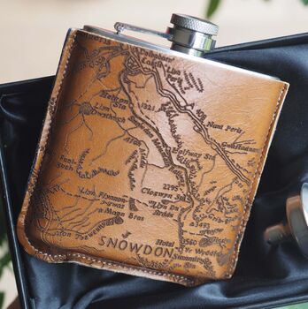 Pesonalised Map Of Snowdonia Hip Flask In A Gift Box, 5 of 6