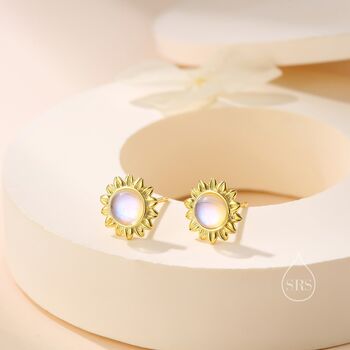 Sterling Silver Sunflower Moonstone Stud Earrings, 2 of 11
